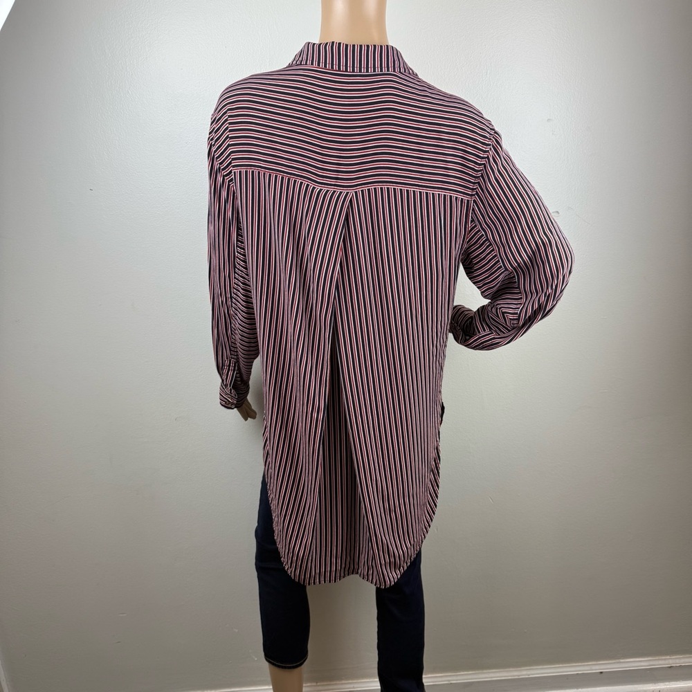 Maeve Anthropologie Adelaide Navy Red Striped Poplin Button Down Hi-Lo Sz Large - Picture 6 of 9